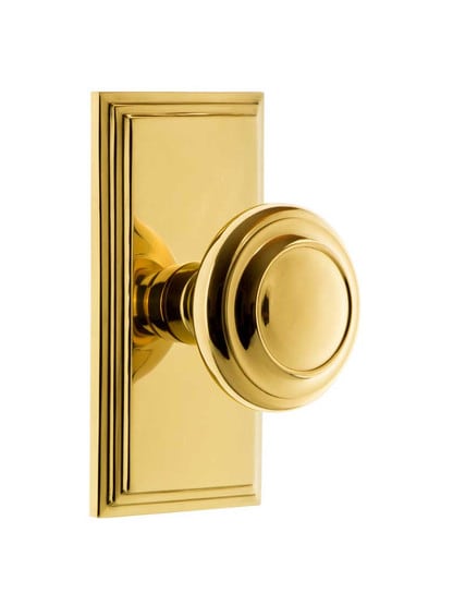 Grandeur Carre Rosette Door Set with Circulaire Knobs in Polished Brass.